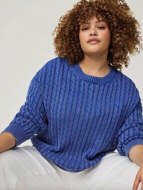 TORRID 1 Plus Size Pullover Crew Sweater Cobalt Blue 100% Cotton Cropped Crop 1X